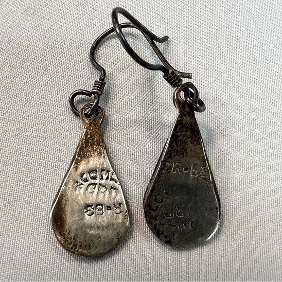 Vintage TAXCO Mexico Turquoise Black Onyx Sterling Silver Earrings - Picture 5 of 6